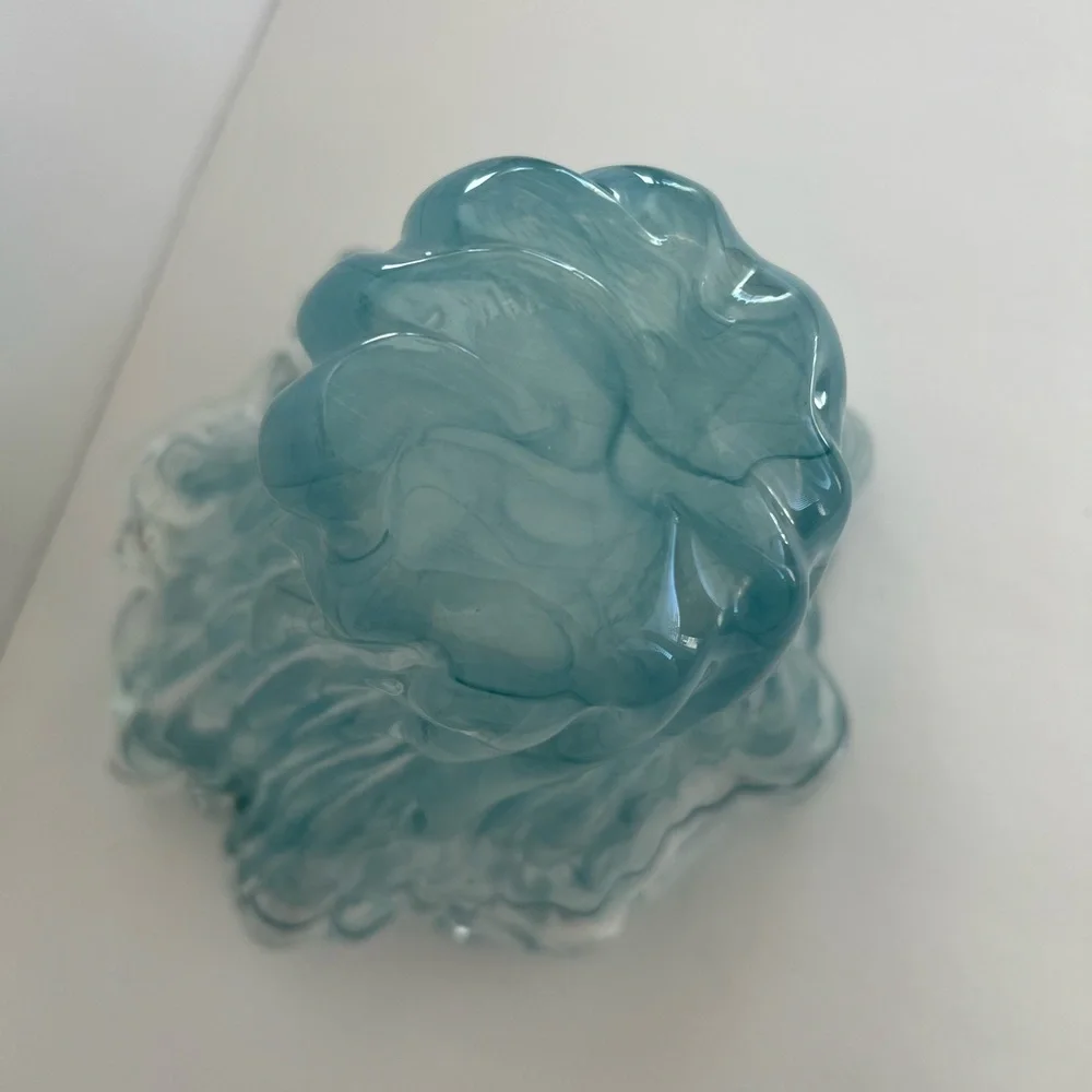 Murano Hand Blown Italian Glass Vase. Blue / Clear. Water Vase. Made In Italy - Picture 6 of 11